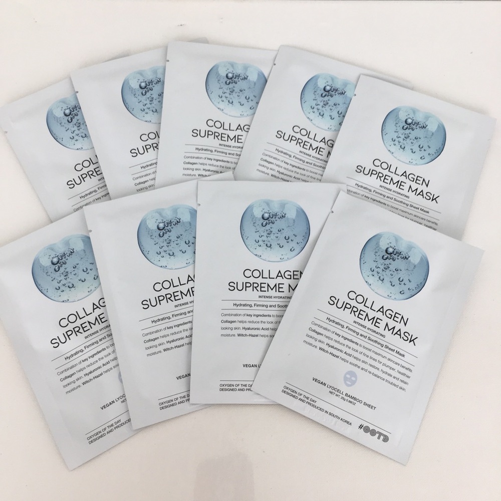 OOTD Collagen Supreme Hydrating Sheet Masks Bundle of 9 Firming Facial Skin Care